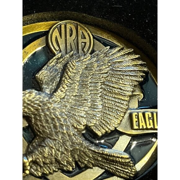National Rifle Association NRA Golden Eagle Belt Buckle Brass Blue Enamel Vtg - Picture 4 of 10